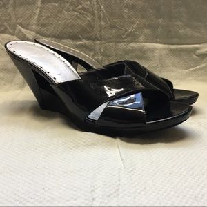 BCBGirls Black Wedge Slip-On Sandals